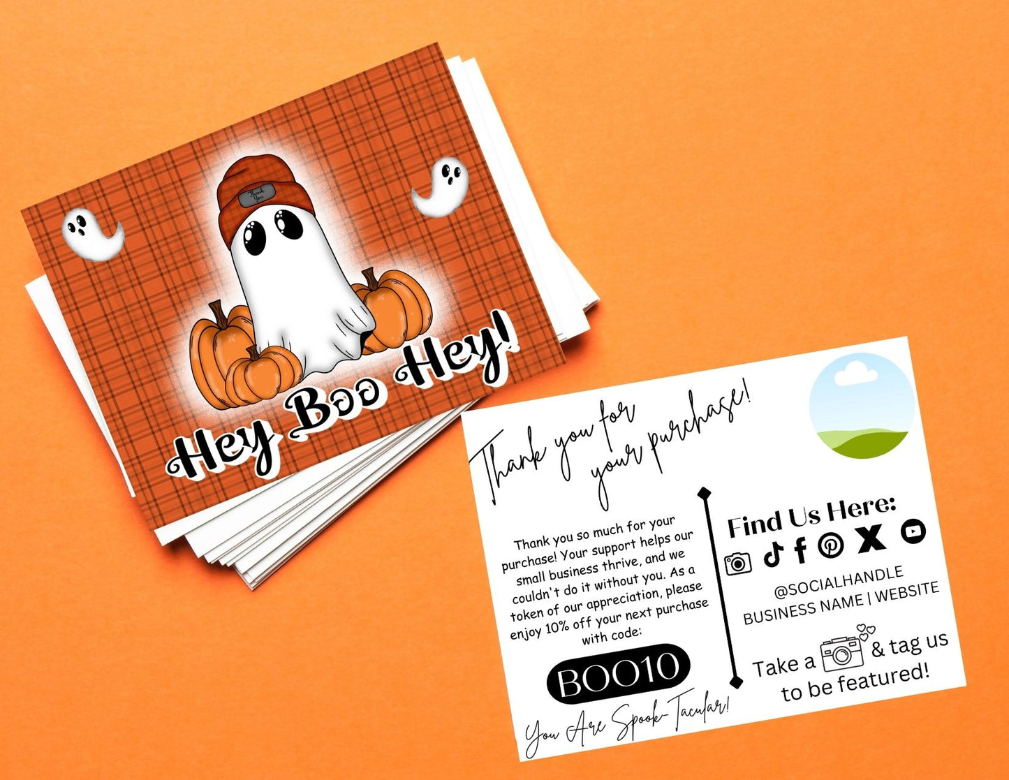 Canva Editable Ghost & Pumpkin Thank You Cards